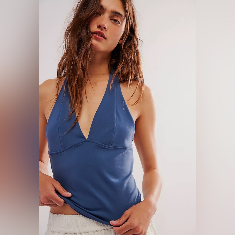 NWT Free People Have It All Halter Top in Dusted Blue